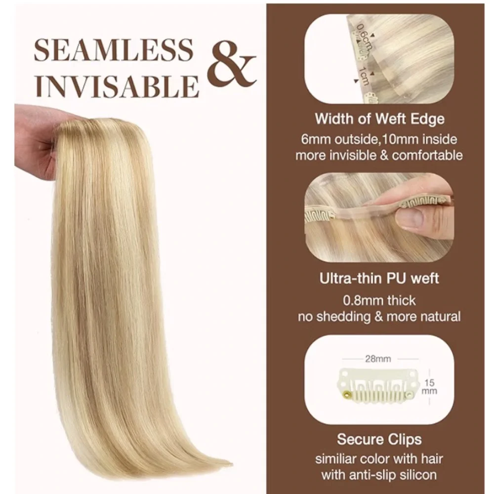 Seamless Clip-In Remy Extensions 100% Human Hair 130g 9Pc Full Head P18A/613 14”